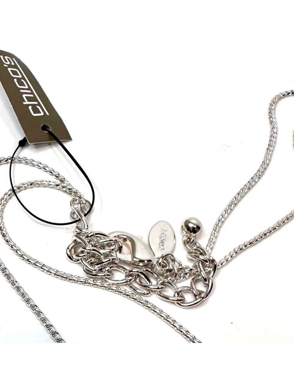 Chicos NWT Silver Square Station Double Strand Necklace - Picture 6 of 6